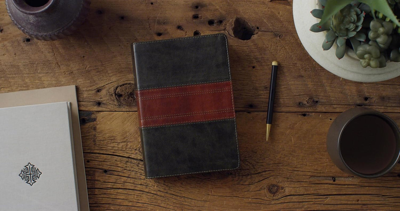 ESV Large Print Personal Size Bible, Red Letter (TruTone, Forest/Tan, Trail Design)