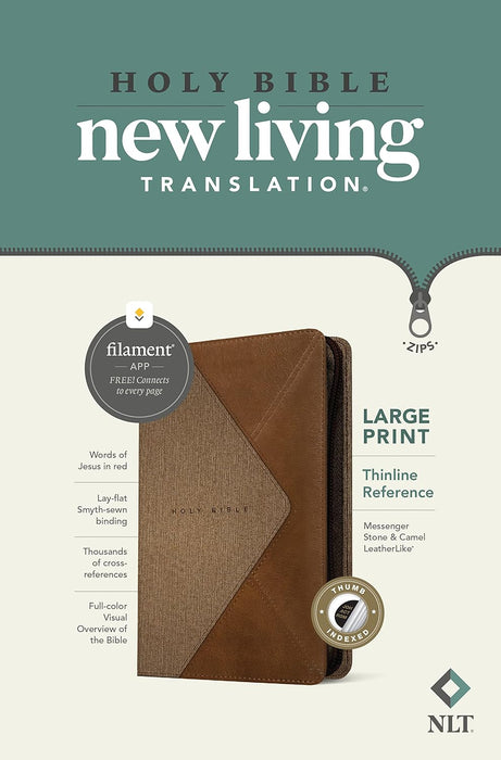 NLT Filament Thinline Reference Bible - Zippered Messenger Stone/Camel Indexed