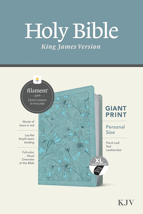 KJV Filament Pers Size Giant Pring Bible Leatherlike Floral Leaf Teal Indexed