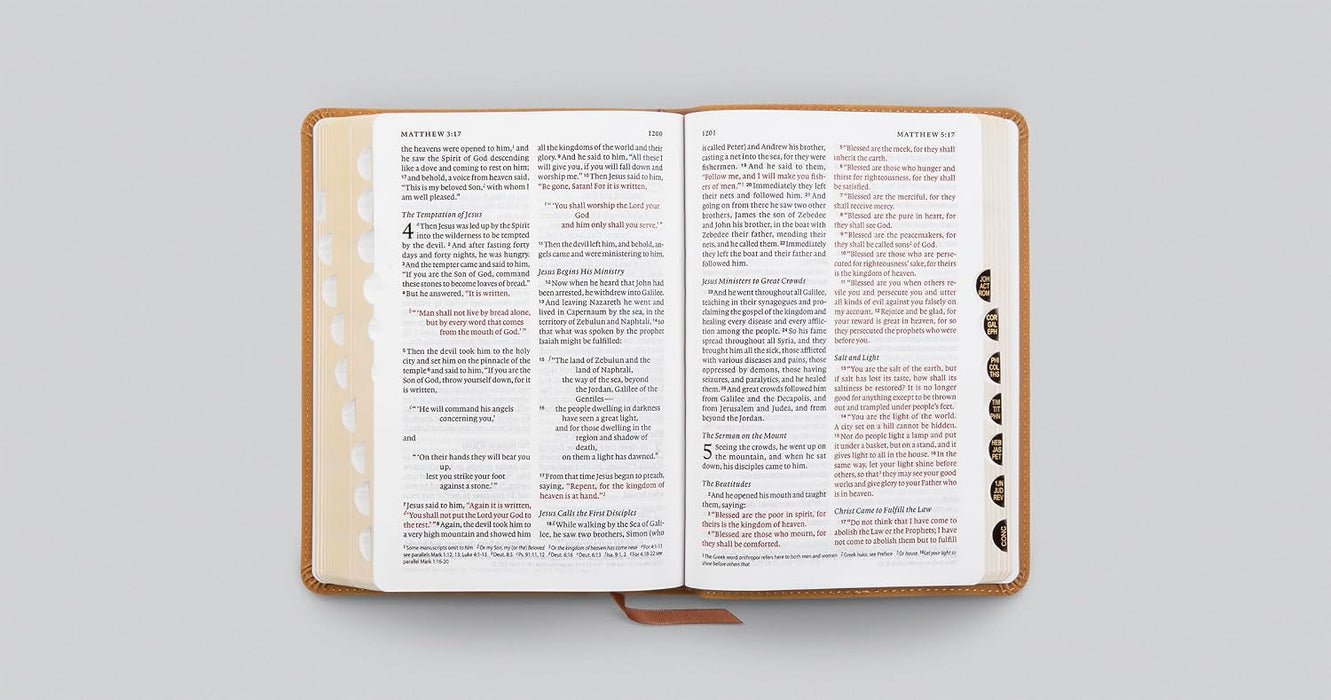 ESV Large Print Personal Size Bible, Red Letter, Indexed, TruTone, Nubuck Caramel, Wildflower Design