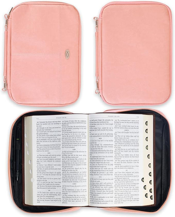 Two-fold Pink Faux Leather Organizer Bible Cover XL