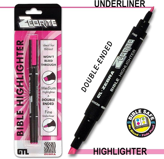 Zebrite Double Ended Bible Highlighter - Pink