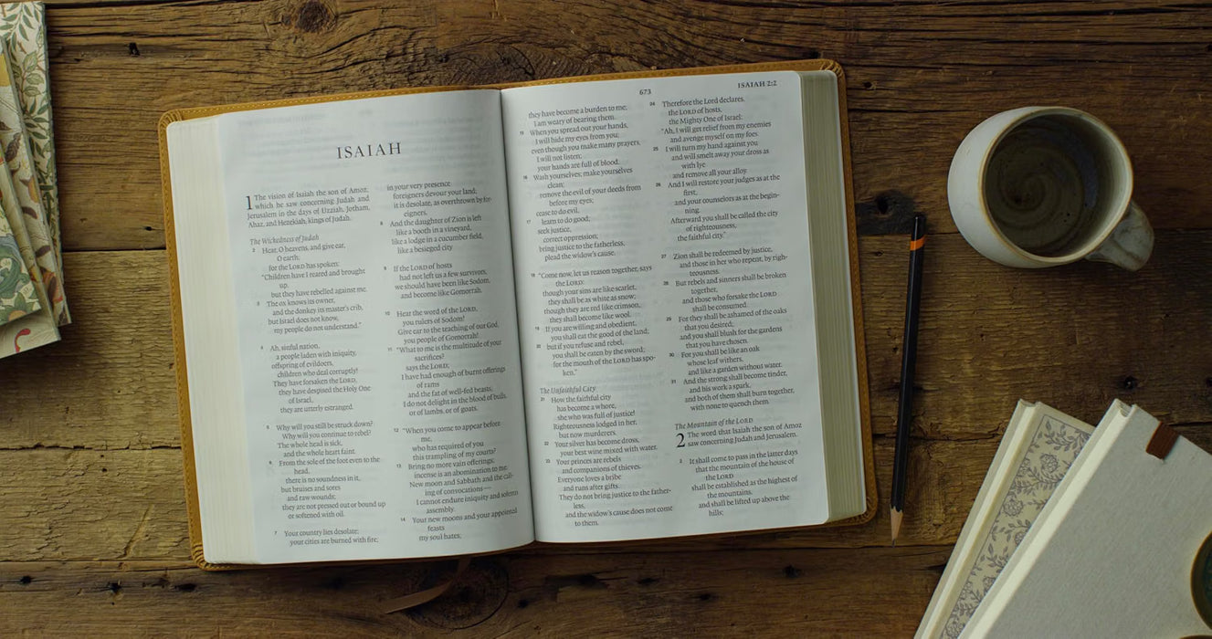 ESV Large Print Bible, TruTone, Nubuck Caramel, Fleur-de-lis Design