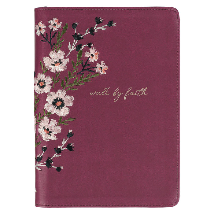 Walk By Faith Beet Red LuxLeather Journal w/Zipper 2 Corinthians 5:7 - Morning Star Christian Bookstores