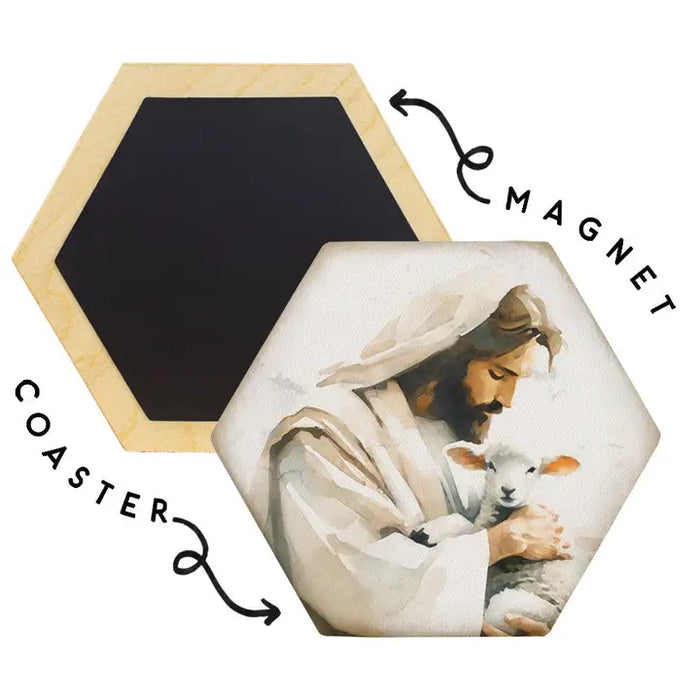 Jesus Holding Lamb - Honeycomb Coasters