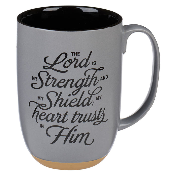 150z Clay Base White Mug W/Black Interior - Ps 28:7 The Lord is My Strength