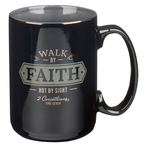 Walk by Faith Black 14oz Mug 2 Corinthians 5:7 - Morning Star Christian Bookstores