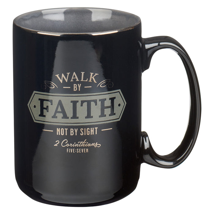 Walk by Faith Black 14oz Mug 2 Corinthians 5:7 - Morning Star Christian Bookstores