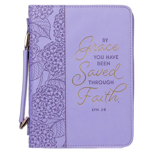 Saved by Grace Hydrangea Lilac LeatherLike Bible Cover LG - Morning Star Christian Bookstores