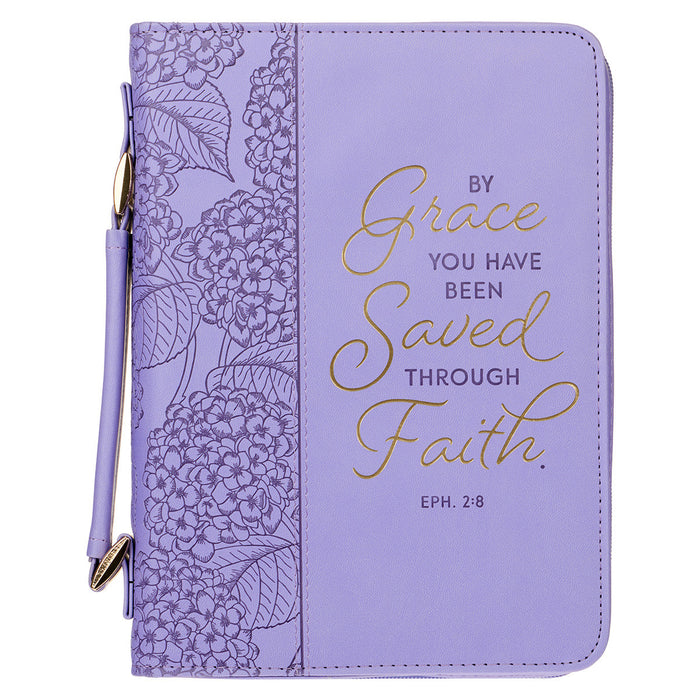 Saved by Grace Hydrangea Lilac LeatherLike Bible Cover LG - Morning Star Christian Bookstores