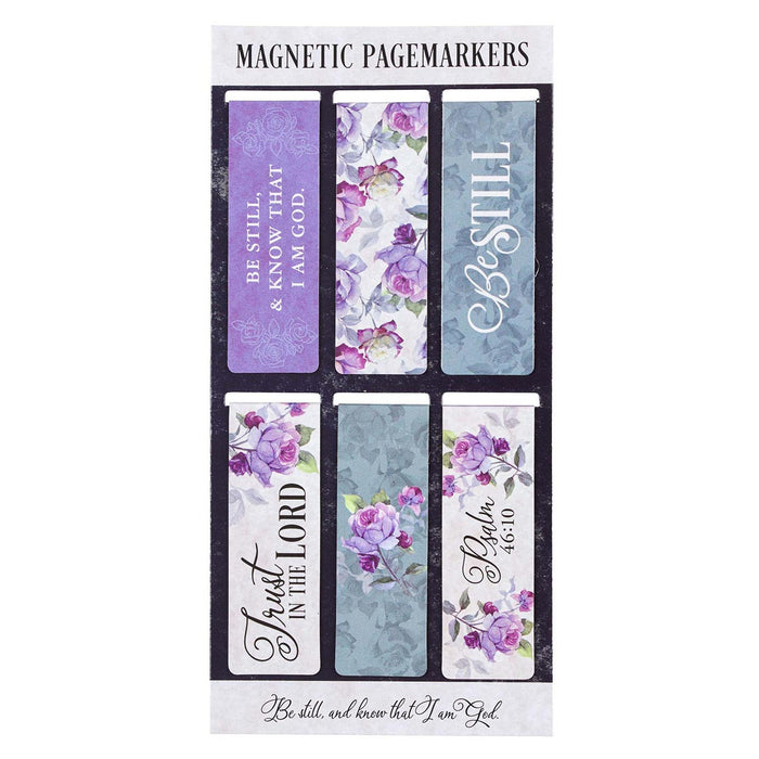 6PC - Be Still Purple Magnetic Bookmark Set Psalm 46:10