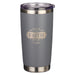 18oz StnStl Gray Travel Mug Walk By Faith 1 Corinthians 5:7 - Morning Star Christian Bookstores