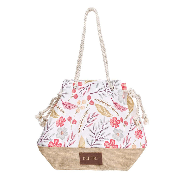 Blessed Canvas Floral Tote with Rope Handles