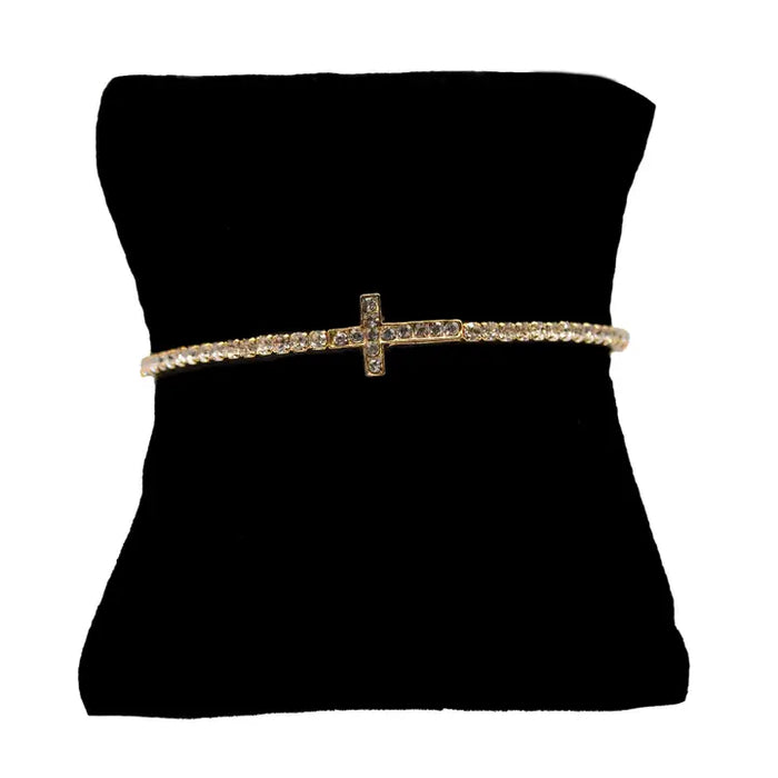 Gold Cross Memory Wire Bracelet
