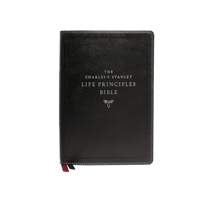 NASB Charles Stanley Life Principles Bible Black IDX 2nd Edition, Leathersoft, Black IDX