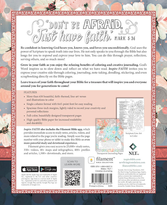 NLT Inspire Filament FAITH Bible, Hardcover Leatherlike, Coral Blooms
