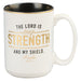 Strength & Shield White & Black 14oz Mug - Psalm 28:7 - Morning Star Christian Bookstores