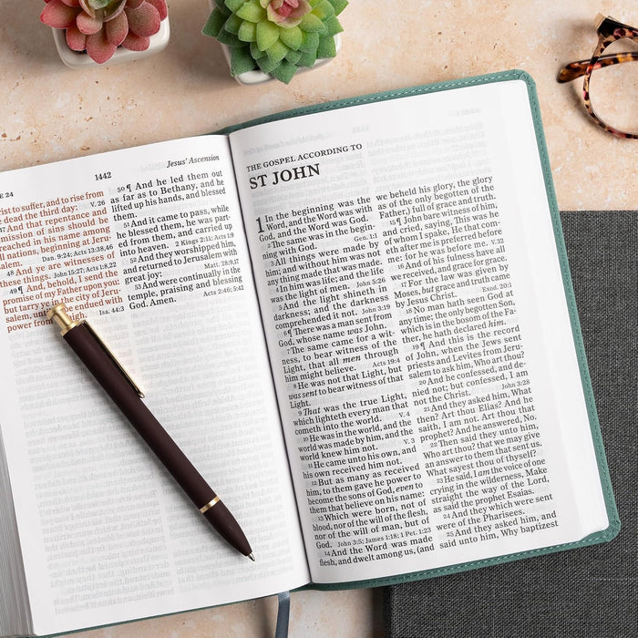 KJV Large Print Personal Size Reference Bible, Earthen Teal SuedeSoft LeatherTouch