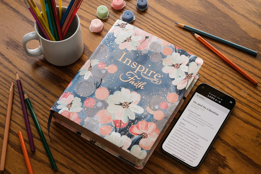 NLT Inspire Filament FAITH Bible, Hardcover Leatherlike, Coral Blooms