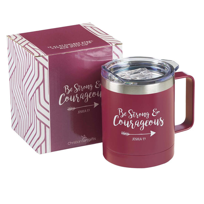 11oz Mug StnSteel Camp Magenta Be Strong & Courageous - Jos 1:9 - Morning Star Christian Bookstores