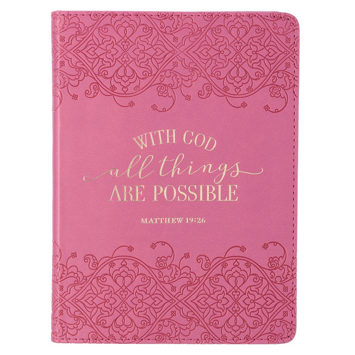 With God All Things Pink LuxLeather Journal Matt. 19:26