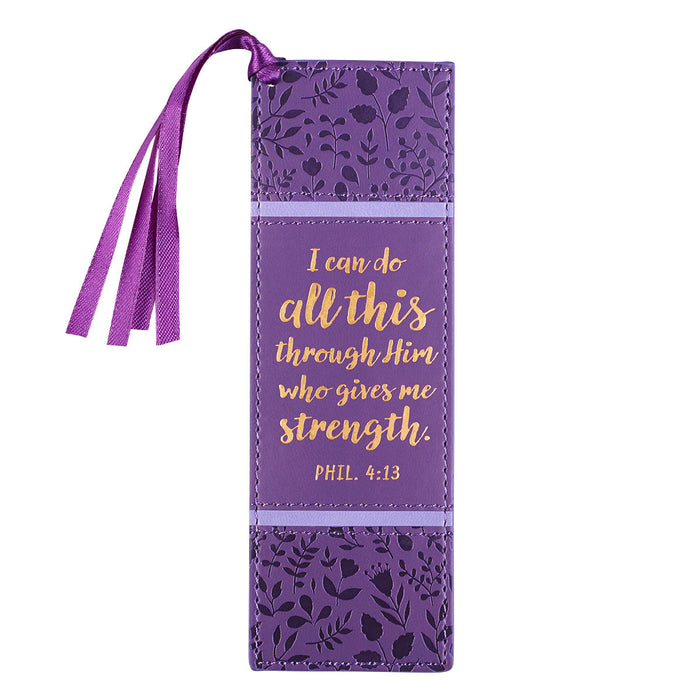 I Can Do All This Purple Faux Leather Bookmark Philippians 4:13