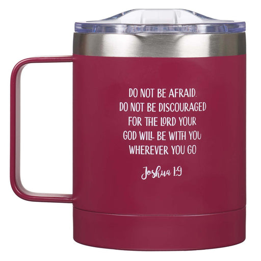 11oz Mug StnSteel Camp Magenta Be Strong & Courageous - Jos 1:9 - Morning Star Christian Bookstores
