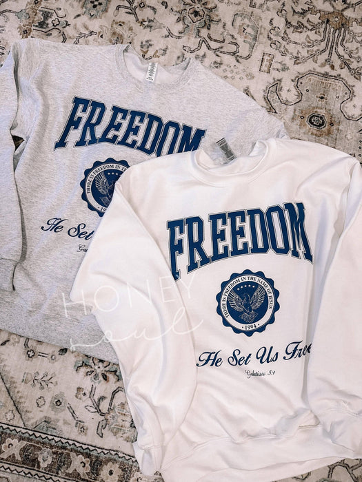 Freedom He Sets Us Free Graphic Sweatshirt - Ash