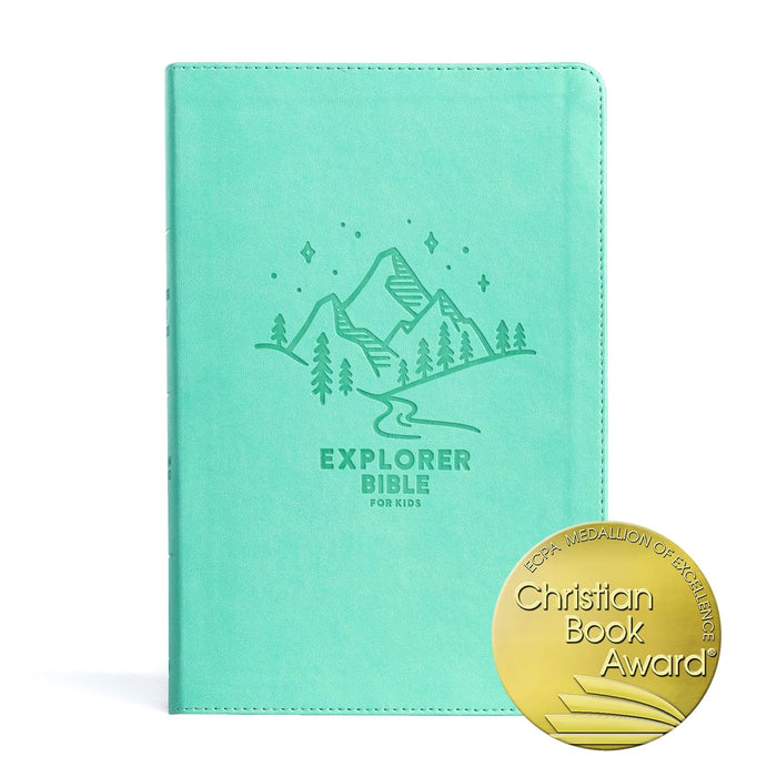 CSB Explorer Bible for Kids, Light Teal Mountains Leathertouch: Placing God's Word in the Middle of God's World - Morning Star Christian Bookstores