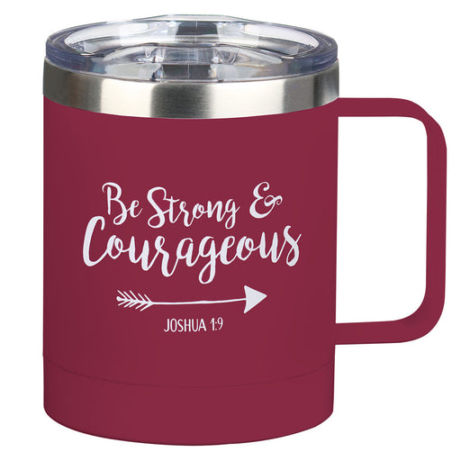 11oz Mug StnSteel Camp Magenta Be Strong & Courageous - Jos 1:9 - Morning Star Christian Bookstores