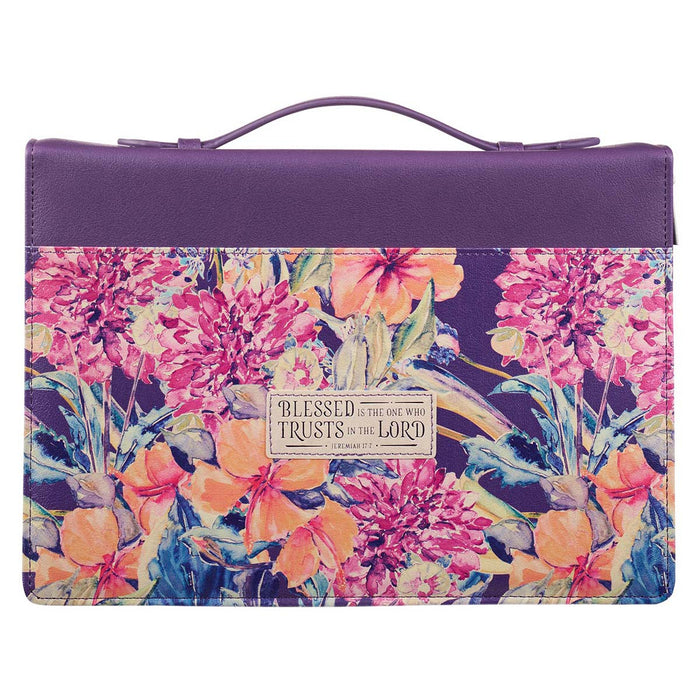 Bible Cover Purple Floral Blessed is the One Jer. 17:7 LG