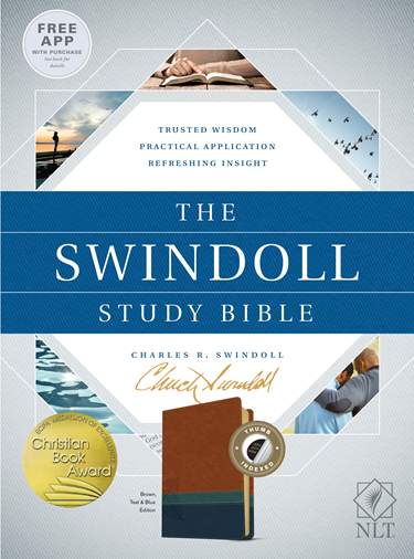 NLT Swindoll Study Bible LeatherLike Brown, Teal & Blue Indexed