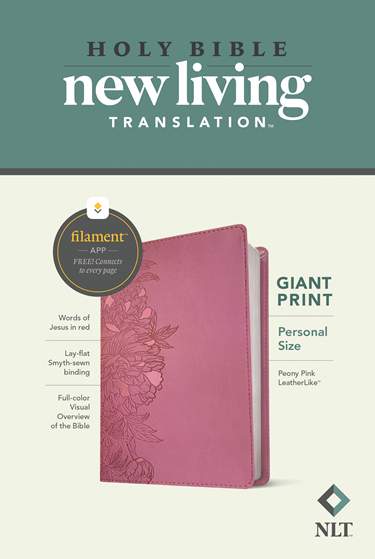 NLT Personal Size Giant Print Bible, Filament Enabled, LeatherLike, Peony Pink, Red Letter