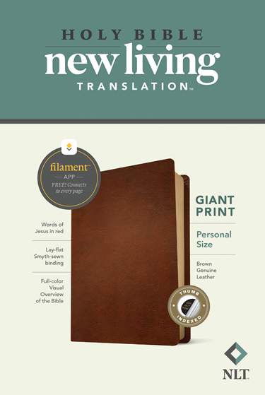 NLT Personal Size Giant Print Bible, Filament Enabled, Genuine Leather, Indexed, Brown, Red Letter