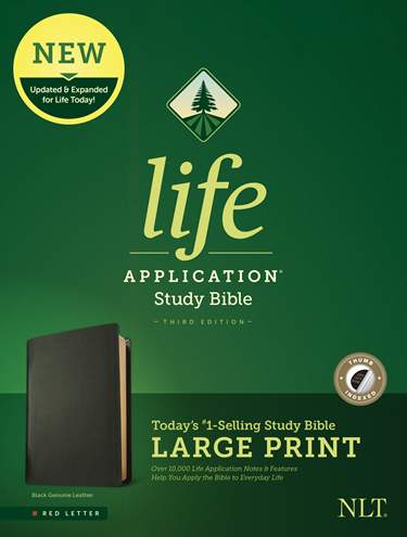NLT Life Application Study Bible, Third Edition, Large Print, Genuine Leather, Indexed, Black, Red Letter