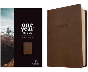 NLT The One Year Bible for Men, LeatherLike, Rustic Brown Mountain