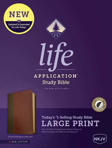 NKJV Life Application Study Bible, Third Edition, Large Print, LeatherLike, Indexed/Brown, Red Letter