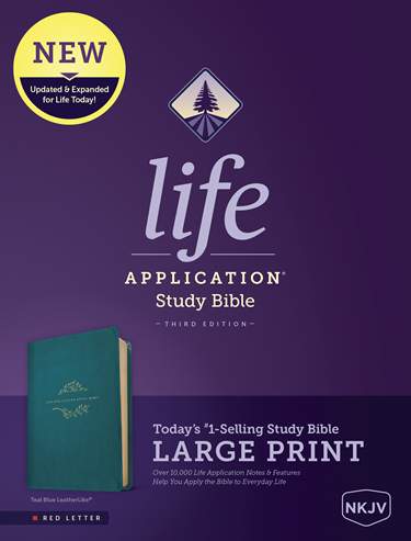 NKJV Life Application Study Bible, Third Edition, Large Print, LeatherLike/Teal Blue, Red Letter