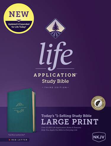 NKJV Life Application Study Bible, Third Edition, Large Print, LeatherLike, Indexed/Teal Blue, Red Letter