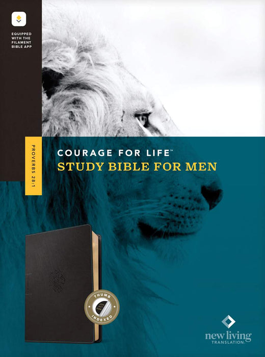 NLT Courage For Life Study Bible for Men, Filament Enabled, LeatherLike, Indexed, Onyx Lion