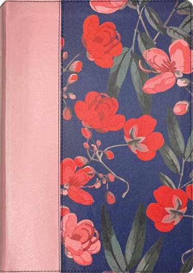 NLT Life Application Study Bible, Third Edition, LeatherLike, Indexed, Pink Evening Bloom, Red Letter