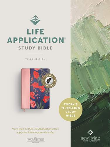 NLT Life Application Study Bible, Third Edition, LeatherLike, Indexed, Pink Evening Bloom, Red Letter