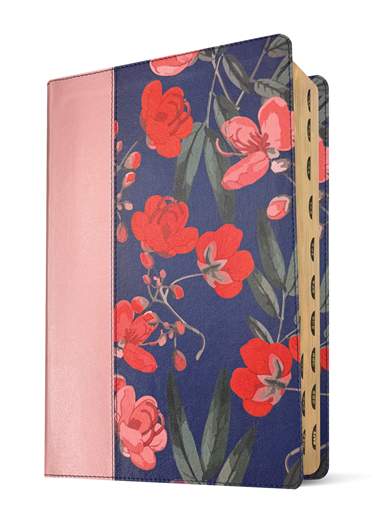 NLT Life Application Study Bible, Third Edition, LeatherLike, Indexed, Pink Evening Bloom, Red Letter
