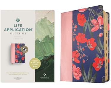 NLT Life Application Study Bible, Third Edition, LeatherLike, Indexed, Pink Evening Bloom, Red Letter