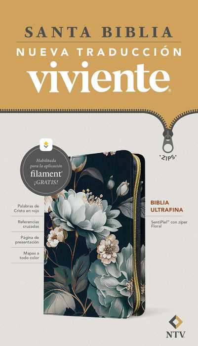 Biblia ultrafina NTV de zíper, con Filament, LeatherLike, Floral, Red Letter