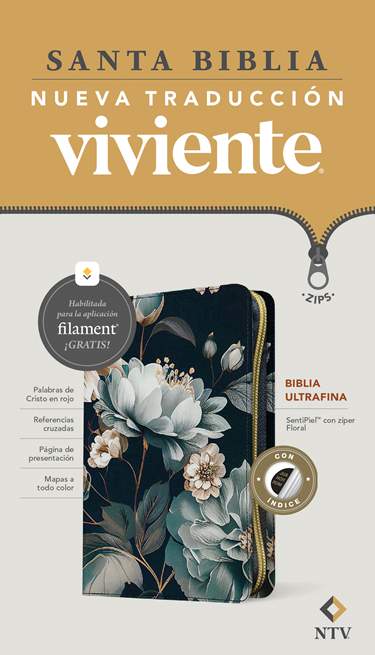 NTV Biblia Ultrathine Blue Floral Zip Cover Indexed