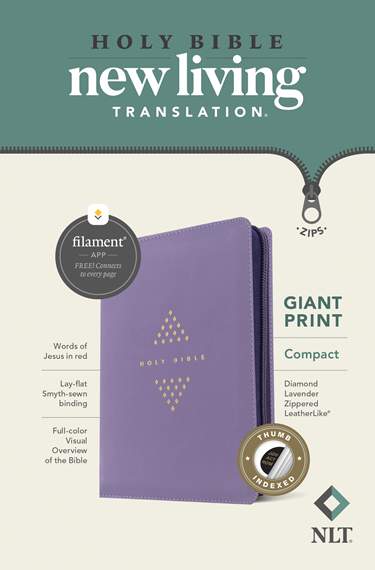 NLT Compact Giant Print Zipper Bible, Filament-Enabled Edition, Diamond Lavender, Indexed