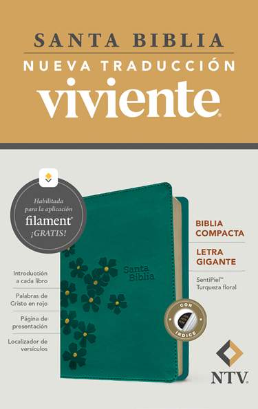 Biblia compacta NTV, letra gigante con Filament, LeatherLike, Indexed, Teal Floral, Red Letter