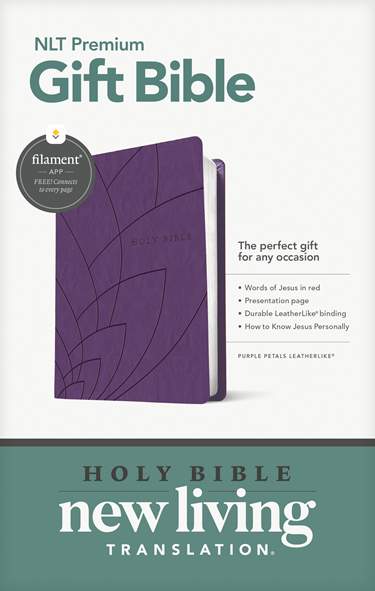 Premium Gift Bible NLT, Filament Enabled, LeatherLike, Purple Petals, Red Letter