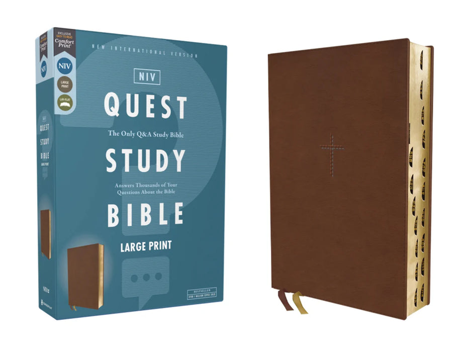 NIV, Quest Study Bible, Large Print, Brown Leathersoft, Indexed